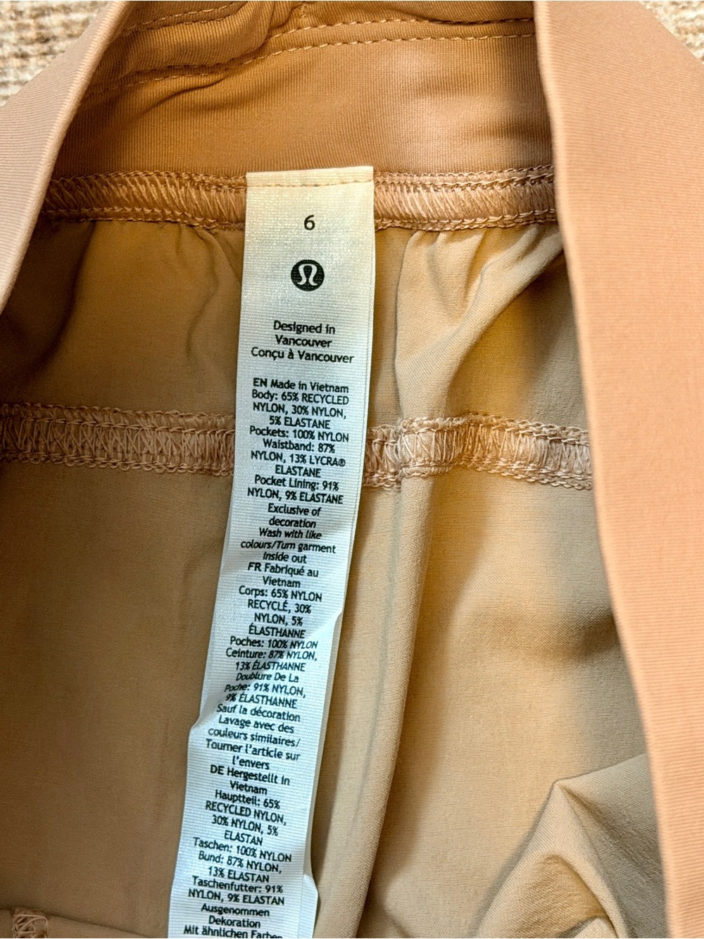 Lululemon | High Rise Cargo Shorts | Multi-Pocket | Tan/Purple | Size 6 | NWT - Picture 8 of 12
